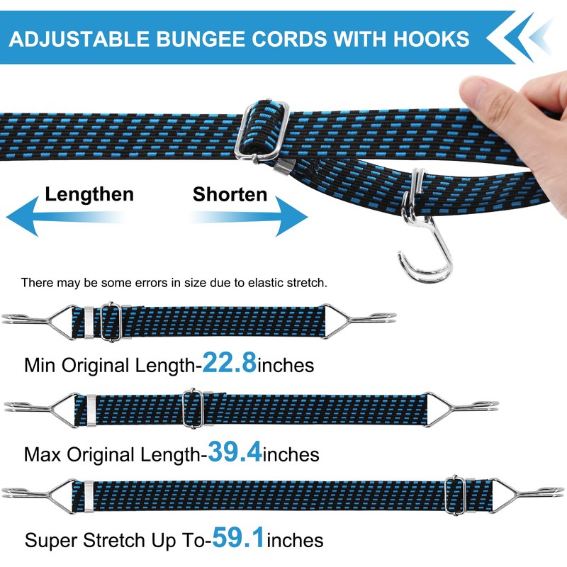 Newthinking 4 Pack Adjustable Bungee Cords with Hooks, Heavy Duty