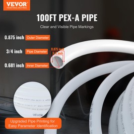 VEVOR PEX Pipe 3/4 Inch, 100 Feet Non-Oxygen Barrier PEX-A Flexible Pipe Tubing for Potable Water, for Hot/Cold Water & Easily Restore, Plumbing Applications with Free Cutter,White