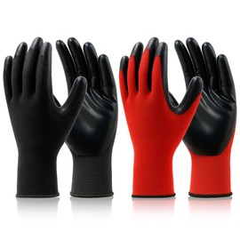 DF DUALFERV Gardening Gloves for Men, 24 Pairs Black & Red Breathable Rubber Coated Large Outdoor Yard Gloves with Extended Elastic Cuffs and Stretchy Fabric for Gardening, Construction, Machinery