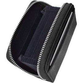 HIGH FIVE Card Case, Large Capacity, Skimming Prevention, Round Zipper, Card Slot, Compact, Cowhide Leather, Women's, Men's, black
