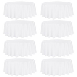8 Pack Premium Round Tablecloth 120 Inch Round Table Covers Washable Polyester Fabric Round Table Clothes for Wedding Party Reception Banquet Buffet Restaurant (White, 120 Inch)