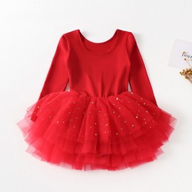 Tutu.kk Little Girls Ballet Tutu Dresses Long Sleeve Sequin Tulle Ballerina Outfits Dance Leotards Red 6-7Y