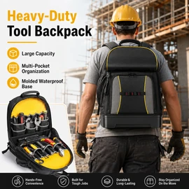 Heavy-Duty Tool Backpack for Jobsite Storage – Multi-Pocket Organizer with Molded Base for Electricians & Contractors