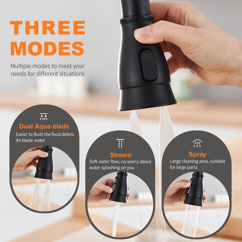 TIORIY Pull Down Kitchen Faucet Head Replacement, 3 Functions Kitchen