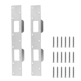 Mewutal 2pcs Door Strike Plate Stainless Steel Double Hole Door Handle Lock Backplate Replacement with 5-1/2" to 6" Hole Latch Reinforcement Plates Silver Latch Striker for Gate Deadbolt Knobs