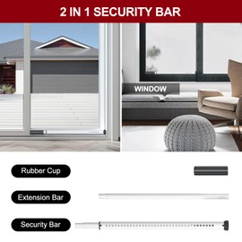 AceMining Sliding Door Security Bar,Heavy Duty Sliding Patio Door Lock Bar, 20-50inch Adjustable Multi-use Window Security Bars, Sliding Door Stopper,White,1Pack