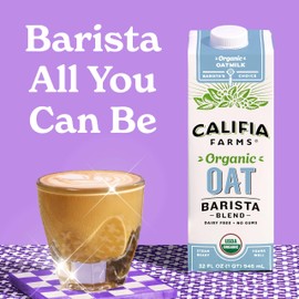 Califia Farms - Organic Oat Barista Blend, 32 oz (Pack of 6), Shelf Stable, Dairy Free, Plant Based, Vegan, Non GMO, Organic Milk, Creamer, Milk Frother, Oatmilk