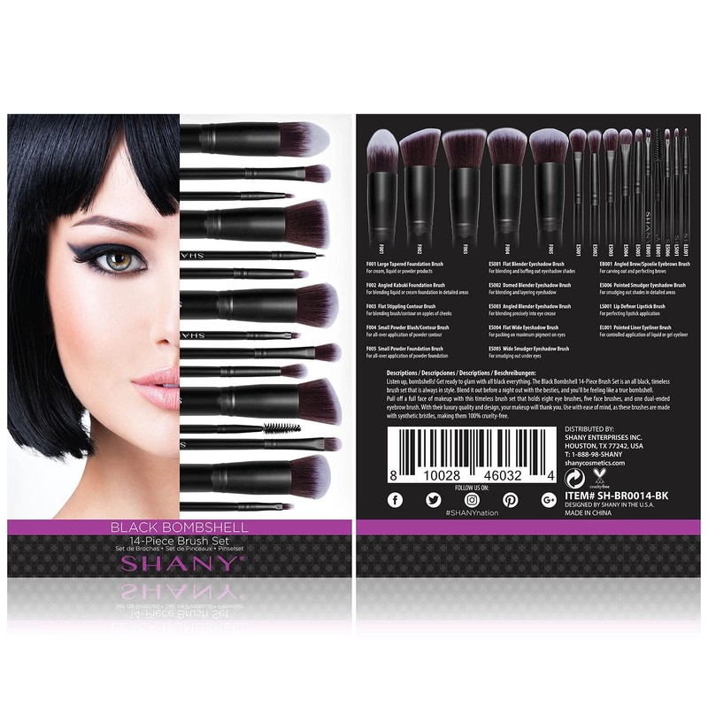 SHANY Makeup Brushes - Black Bombshell - 14-Piece Brush Set