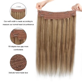 Sassina Invisible Wire Hair Extensions Real Human Hair with Transparent Wire Adjustable Size Secure Clips Natural Straight Secret Miracle Hairpiece, Highlight P6-12 20 Inch 100 Gram
