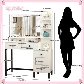 Yamissi 11 Led Lights Makeup Desk Set with Mirror Dressing Dresser Table White Vanity