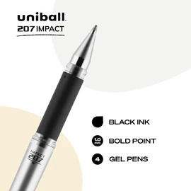 uni-ball Signo 207 Impact Stick Gel Pen, 4 Black Pens, 1.0mm Bold Point Gel Pens, Smooth Writing, Archival-Quality Ink, Acid-Free, Superior Comfort