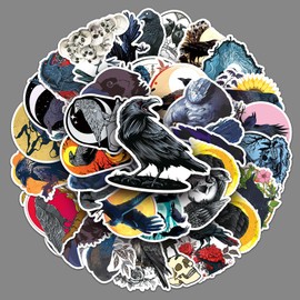 Crow Stickers 50pcs Waterproof Horror Black Birds Stickers for Water Bottle Laptop Luggage Bike Car Refrigerator Skateboard, Vinyl Cool Animals Sticker for Teen Adults