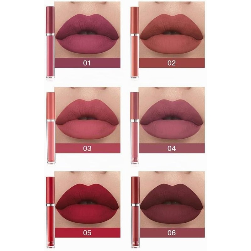 6 Colores Labiales Líquidos Mate Larga Duración Pintalabios