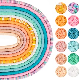 RUBY Heishi Beads, 6 mm, Clay Bead Set for Threading, 12 x 40 cm, for Chokers, Necklaces, Bracelets, Earrings, Jewellery Making, DIY, Adults, Children, Mixed Colours, 4,200 Pieces (D)