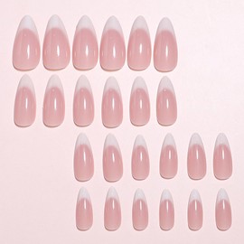 Vopintpy White Gradient French Tip Press on Nails Medium Almond Fake Nails Glue on Nails Glossy Acrylic Stick on Nails for Women
