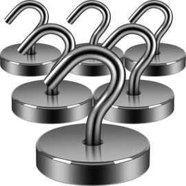 Neosmuk Magnetic Hooks,100lb+ Extra Strong Magnet with Hook for Fridge,Heavy Duty Cruise Hook for Ceiling,Small Magnetic Holder for Van, Tool(Gunmetal, Pack of 6)