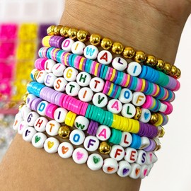 Diwali DIY Craft Clay Beads Kit - Happy Diwali Party Beads and Alphabet - Indian Festival of Lights Art Craft with Stretch Bead Cord - Indian Deepavali Clay Bead for Party Supplies Decor DIY Crafts