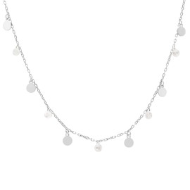 WANDA PLATA Plate Necklace for Boys Girls Women Genuine 925 Sterling Silver Necklace Circles Coins Coins Minimal Choker, Jewellery Presented in Gift Box, Sterling Silver, Zircon