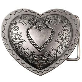 GORGECRAFT Belt Buckle with Heart Motif Retro Rose Flower Western Vintage Metal Bohemian Style Belt Clasp Accessories Suitable for 39 mm Belt Strap for Cowgirl Antique Silver