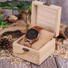 BOBO BIRD Special Design Mens Wooden Watches Sport Quartz Timepieces with Gift Box (Black face)