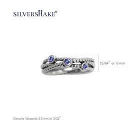 Silvershake 3 Stone Genuine Tanzanite 925 Sterling Silver Stack Stackable Ribbon Ring Size 4