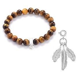 Philip Jones Tiger's Eye Gemstone Bracelet with Feathers Charm