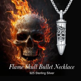 PELOVNY Skull Urn Necklace for Ashes 925 Sterling Silver Skull Bullet Necklace Cremation Jewelry Memorial Keepsake for Women Men