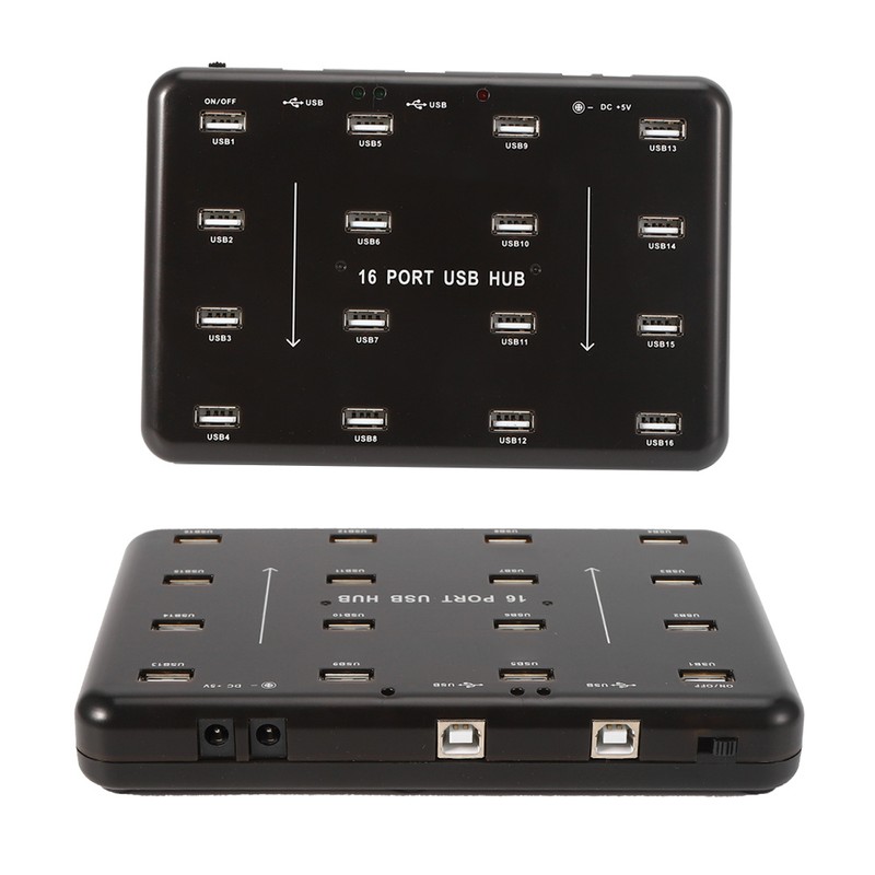 16‑Port Hub Industrial USB2.0 Expander Ultra‑High‑Speed 5V 3A Power Adapter(100‑240v)