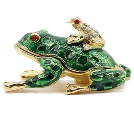 SEVENBEES Frog Trinket Box Hinged Hand-Painted Enameled Crystal Frog Figurines Collectibles Jewelry Box Ring Holder, Unique Gift for Home Decor