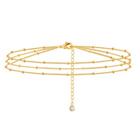 VACRONA Gold Dainty Beaded Choker Necklace 18K Gold Plated Evil Eye Choker Necklace Delicate Long Gold Chain Necklaces Jewelry Gift for Women