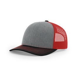 R RICHARDSON Unisex 112 Trucker Adjustable Snapback Baseball Cap, Heather Grey/Red/Black, One Size Fits Most