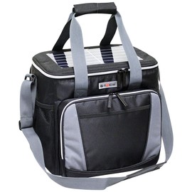 Preferred Nation Solar Cooler with USB Charging System, Collapsible 36 can Cooler Bag Removable Plastic Leak-Proof Lining and foil Lined Front Pocket for hot & Cold.