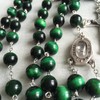 elegantmedical HANDMADE 10MM green Tiger Eye Bead Rosary CROSS catholic