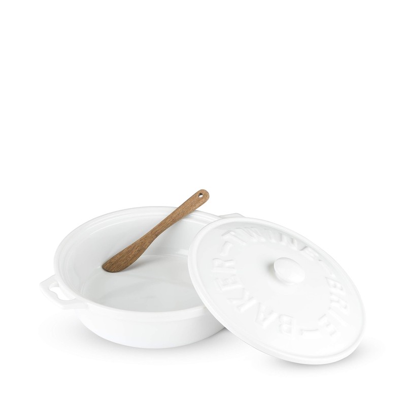 Twine Ceramic Brie Baker with Acacia Wood Spreader, Brie Baking