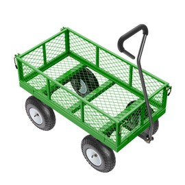 Happybuy 680 Lbs Steel Garden Cart on Wheels, Heavy Duty Pullable Garden Wagon, Metal Outdoor Utility Yard Cart with 10" Tires, Removable Mesh Sides and 180° Rotating Handle