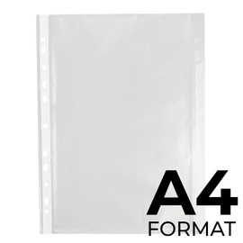 100 x Document Wallets DIN A4 Plastic Cover Transparent Polypropylene Film Transparent Matt Perforated for Protection of Paper Documents for Stapler Folder