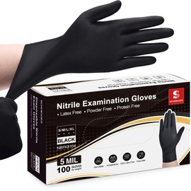 Schneider Black Nitrile Exam Gloves, XL, 5 Mil Disposable Gloves, Box of 100, Latex Free & Powder Free, for Medical, Cleaning, Food Prep