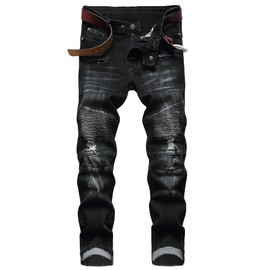 RXXKKK Men's Classic Zipper Biker Regular Fit Flex Jean (36, 550-9 Black)