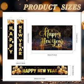 Ctosree 4 Pcs Happy New Year Banner Gold Firework Happy New Year Backdrop X Large Party New Years Eve Sign Decorations for New Years Eve Party Supplies