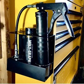 Mefape Grease Gun Holder, Wall Mount Rack for Grease Gun Storage, Grease Gun Organizer, Cartridge Holder, for Workshop Garage, with 2X Removable Drip Cups