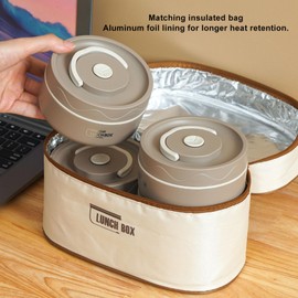 Fiambrera Aislada de Acero Inoxidable con Bolsa Aislada, Fiambrera Apilable a Prueba de Fugas de 2/3/4 Niveles, Fiambrera Aislada para Trabajo y Picnic (3 cajas)