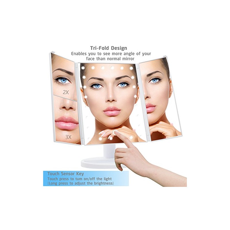 Espejo de Mesa, Espejo de Maquillaje Tríptico con Aumentos 1x,