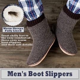 Men's Warm Up House Boots, Thick Fuzzy Sherpa Fleece Winter Moccasin Socks Non-slip Soles, Cozy Soft Comfy Indoor Shoes Rubber Grippers