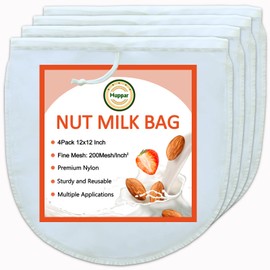 4 Pack Nut Milk Bag for Straining 12”x12”, Reusable Cheesecloth Bag, 200 Mesh Nylon Food Strainer, Fine Mesh Nut Bag for Almond,Oat, Soy Milk, Fruit & Vegetable Juice,Cheese, Yogurt,Soup
