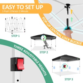 COBlZI 10x10 Pop Up Canopy Tent with 4 Removable Sidewalls，Waterproof Commercial Easy Adjustable Gazebo Tent with Air Vent, 4 Sandbags，4 Stakes & 8 Ropes（Tents for Party/Exhibition-Black