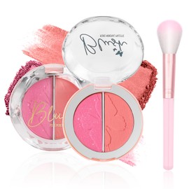 Prreal Powder Blush, 2-in-1 Color Blush with Matte and Shimmer, Radiant Blush Growing, Blendable Formula Powder Blusher Palette Eyeshadow, Fine Lightweight Face Blusher Makeup,#02