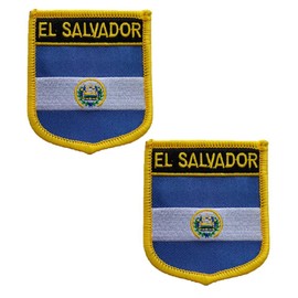 vmcoatdu - 2 piezas con parche bordado de la bandera de El Salvador o escudo con parche bordado de la bandera de El Salvador con parches para planchar (azul El Salvador, escudo/7 x 6 cm)