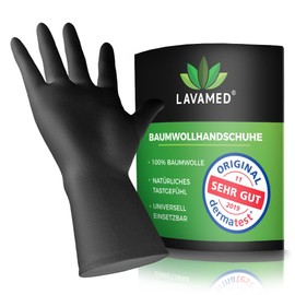LAVAMED Dermatest Cotton Gloves Black Protective Gloves 100% Pure Cotton 16 L