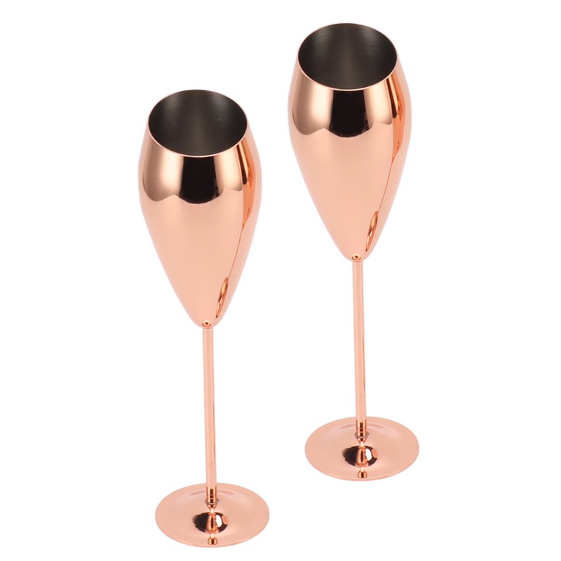 2pcs Copper Champagne Flutes Set Sturdy Thick Bottom Stainless Steel