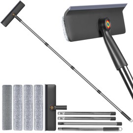 CTIME Window Squeegee Cleaner : 3 in 1 Shower/Screen Cleaning with Extension Pole,62‘’Professional Window Cleaning Kit with Scrubber&Rotating Head,Glass Cleaning Tools for Indoor/Outdoor High Window